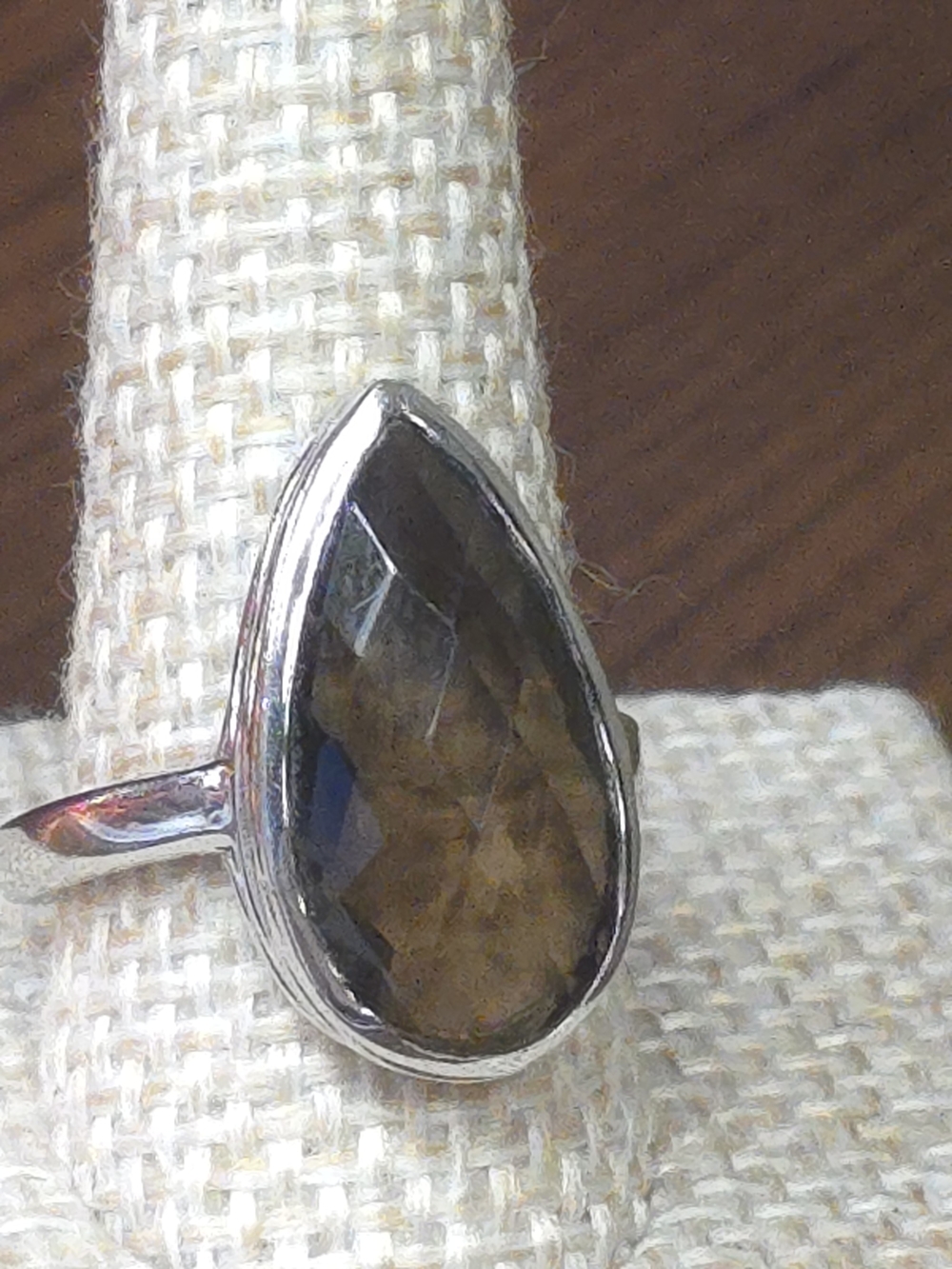 Sterling Silver Teardrop Smoky Quartz Ring - Brown